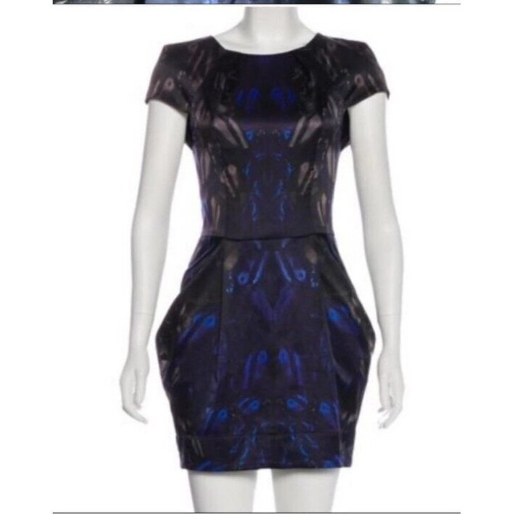 *ALLSAINTS Spitalfields Women's Opium Peplum Dress Blue Abstract Pleated Size 4